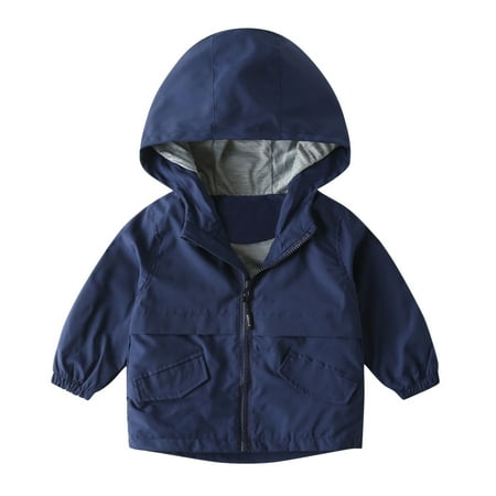 

Lovskoo 3-8Y Kids Toddler Boys Solid Jackets Zip Up Kids Lightweight Hooded Windbreaker Jacket Spring Fall Outerwear with Hood Navy