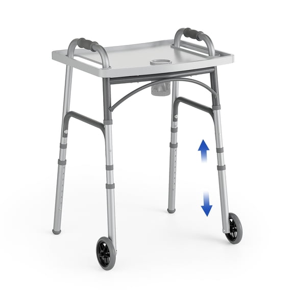 Loyoda Folding Walker with Tray, 5" Wheels Lightweight Walkers for Seniors and Adults, up to 350 lbs