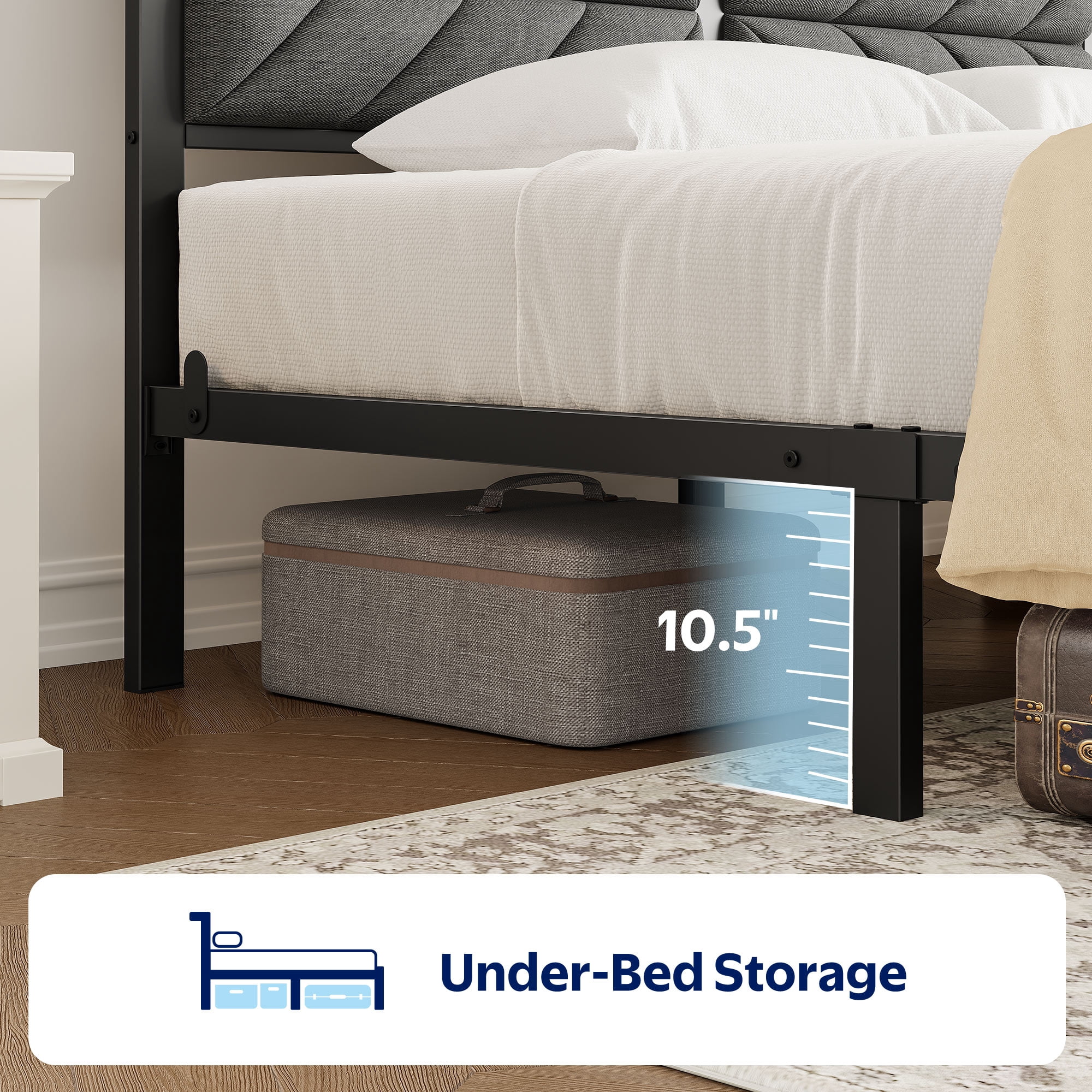 Greenstell Full LED Bed Frame with Headboard Storage - Charging Station, Dark Gray