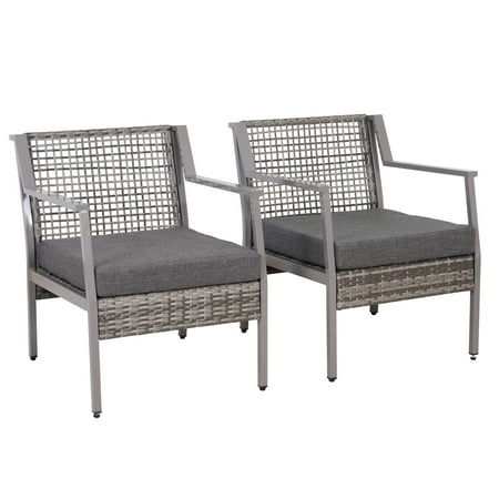 Gray Wicker Chairs Outsunny 2 Piece Aluminum Rattan Wicker Outdoor Patio Cushioned Chair Furniture Set - Grey ()
