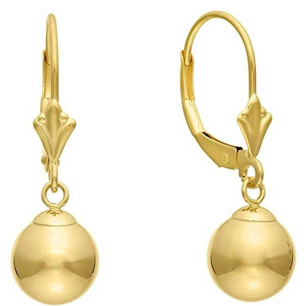 14k Gold 8mm Ball Dangle Leverback Earrings - Walmart.com