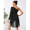 thumbnail image 6 of iiniim Women Lyrical Dance Dress Modern Contemporary Ballet Costume Asymmetric Shoulder Flowy Leotard Skirt Black L, 6 of 7