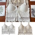 thumbnail image 2 of Women Summer Hollow-Out Knit Crochet Camisole Vest Bohemian Sleeveless V-Neck Lace-Up Front Crop Tank Top with Chest Pad, 2 of 4