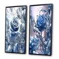 thumbnail image 3 of Designart "Morning Light Gilded Blue Rose III" Rose Framed Wall Art Set Of 2 - Traditional Blue Framed Canvas Set For Living Room Decor, 3 of 6
