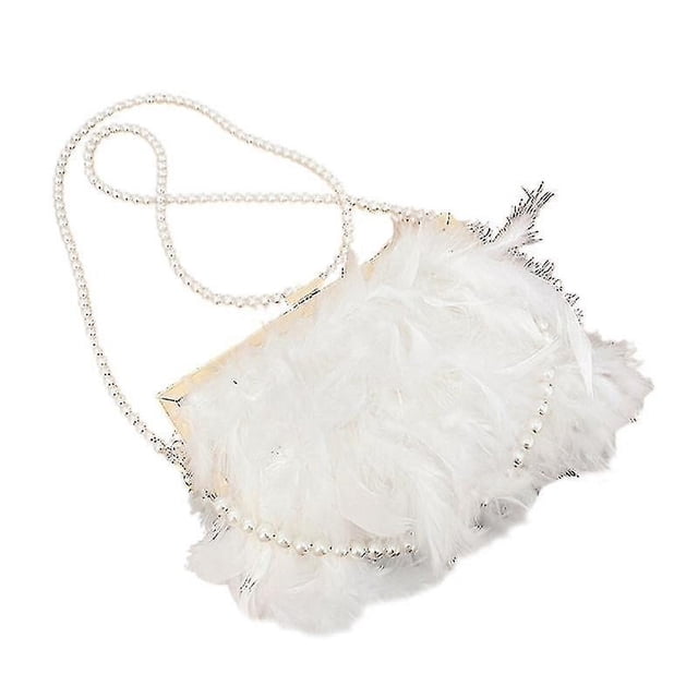 Bolso cruzado de plumas, bolso con correa de perlas, bolsos de mano de noche, bolso de mano para fiesta de graduación_(costbuy)