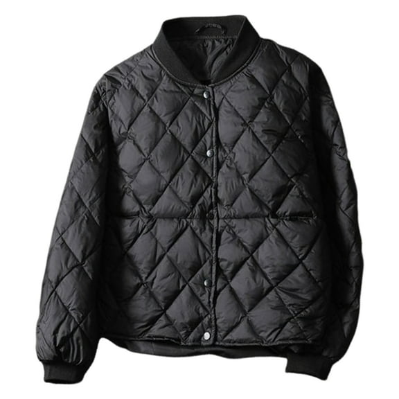 Women Winter Baseball Coat Stand Collar Windproof Thin Padded Solid Color Cardigan Long Sleeves Warm Daily Wear Outdoor Jacket