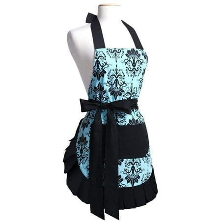

Mothers Aprons for Women with Pockets Extra Long Ties Vintage Damask Apron Perfect for Kitchen Cooking Baking and Gardening 29 x 21 - inch (Blue)