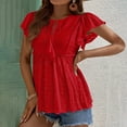 thumbnail image 5 of RQYYD Peplum Tops for Women's Summer Eyelet Embroidered Tie Neck Blouse Casual Ruffle Short Sleeve Babydoll Shirts Tops(Red,L), 5 of 7