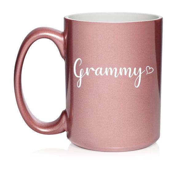 Grammy With Heart Ceramic Coffee Mug Tea Cup Gift for Her, Sister, Women, Grandparents’ Day, Family, Friend, Pregnancy Announcement, Mother’s Day, Grandma, Grandmother, Mom, Cute (15oz Rose Gold)