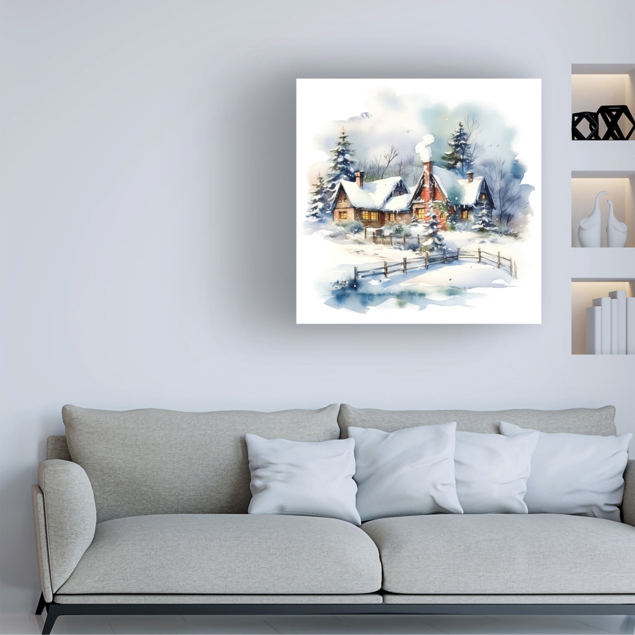 Canvas Wall Art - The Golden Valley 'Christmas At Home' Wall Art for Living Room, Bedroom, or Office Décor by Trademark Fine Art - 14 x 14 Inches
