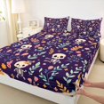 thumbnail image 3 of Manfei Cartoon Skull Fitted Sheet Full,Flying Bat Print Halloween Bed Set,3 Pieces,1 Fitted Sheet and 2 Pillowcases, 3 of 6