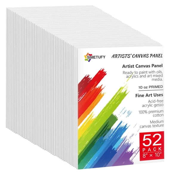 Simetufy Tableros De Lienzo Para Pintar, Paquete De 52 Lienzos En Blanco De 8 X 10 Pulgadas Para Pintar Con Pintura Acrílica O Óleo (Preimprimado)