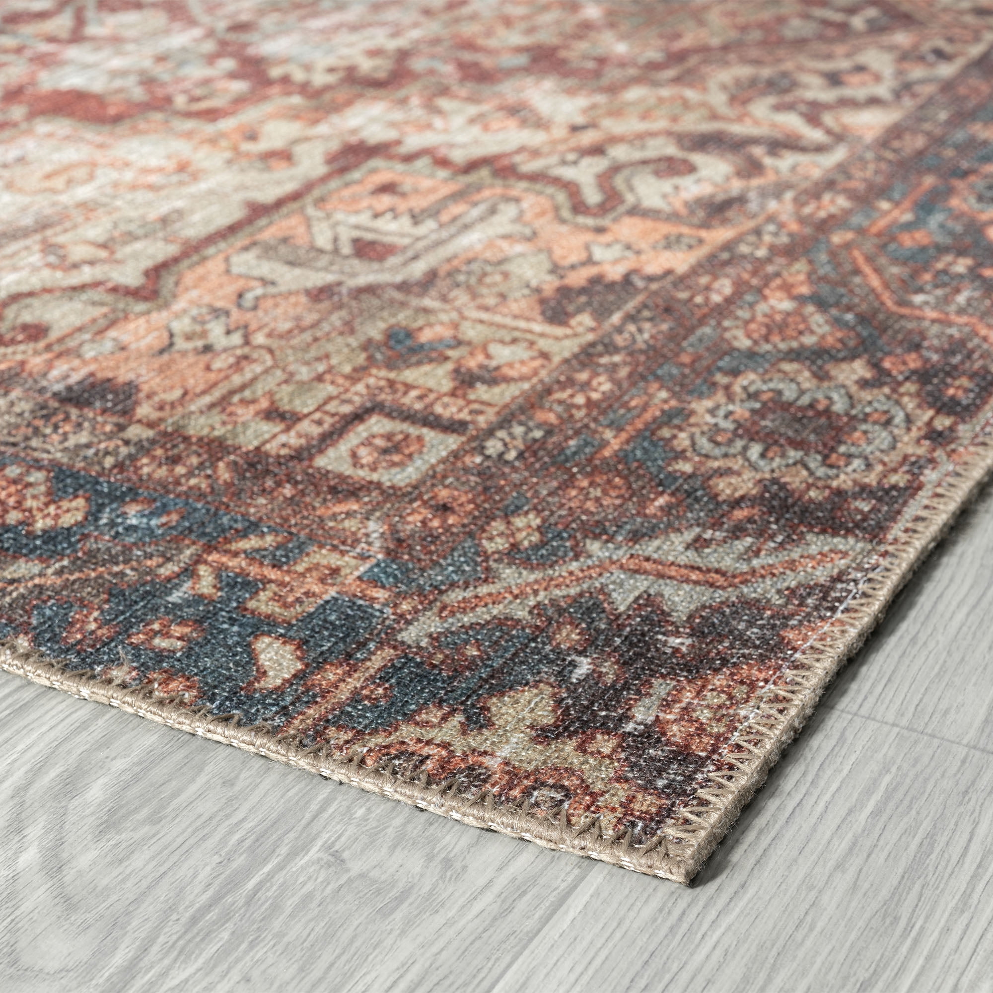Traditional 5x7 Area Rug (5'3'' x 7'3'') Persian Rust, Beige Living Room Easy to Clean Machine Washable