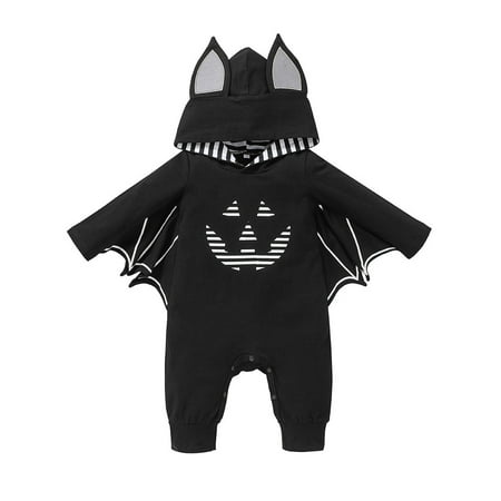 

Canrulo Newborn Baby Boys Halloween Romper Bodysuits Printed Long Batwing Sleeve Hooded Jumpsuit Clothes Black Pumpkin Face 6-9 Months