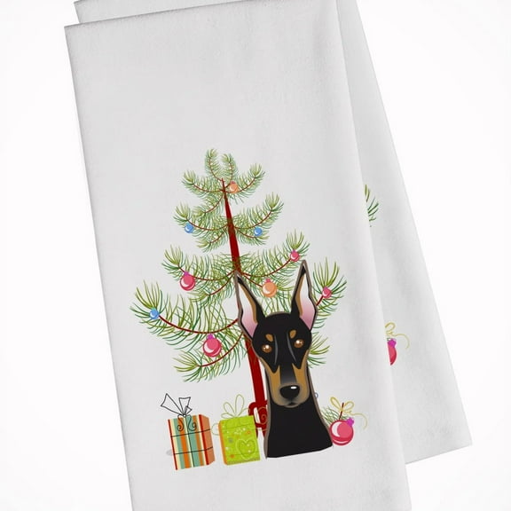 Carolines Treasures BB1617WTKT Christmas Tree and Doberman White Kitchen Towel Set of 2 Dish Towels 19 X 25" multicolor