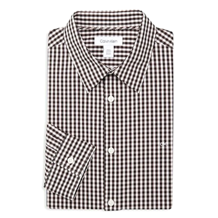 $79.50 Calvin Klein Men's Checkered Long Sleeve Dress Shirt, Brown Multi, S