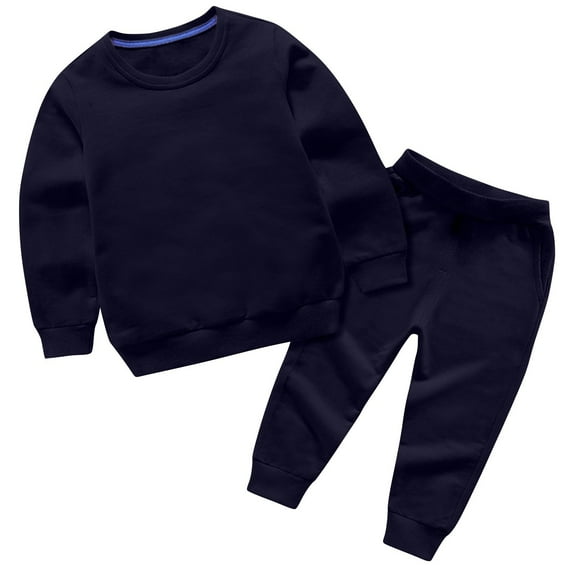 sweatshirt outfits for kids, boys Girls Jogger Set - 2 Piece pullover Sweatshirt and Sweatpants tween solid color Sweatsuit Navy 1Y