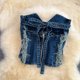 thumbnail image 3 of Traje vaquero de dos piezas para mujer, chaqueta envolvente con cintura media, cintura alta, pantalones cortos de pierna ancha ajustados, 3 of 5
