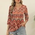 thumbnail image 2 of T-Shirts for Women 3/4 Sleeve V-Neck Floral Printed Casual Dressy Tunic Tops Laides T-Shirts, 2 of 6