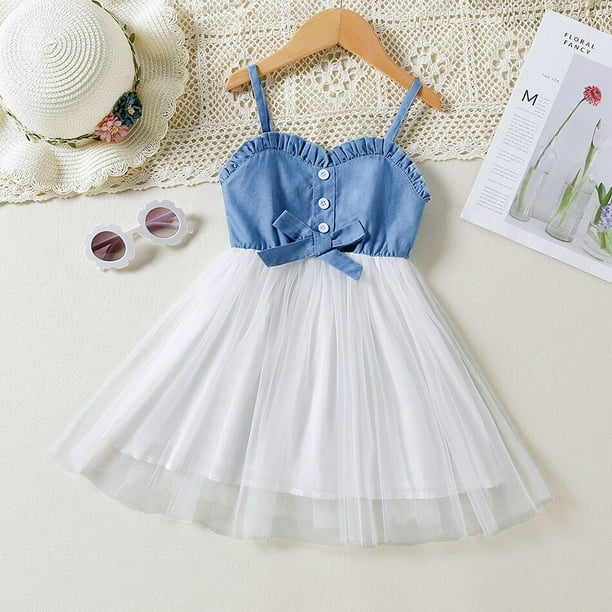 Vestido vaquero a la moda para ninas pequenas vestido de tul de malla de retazos con lazo de tirantes para primavera y verano ropa informal sin mangas para ninos vestido veraniego 3Y