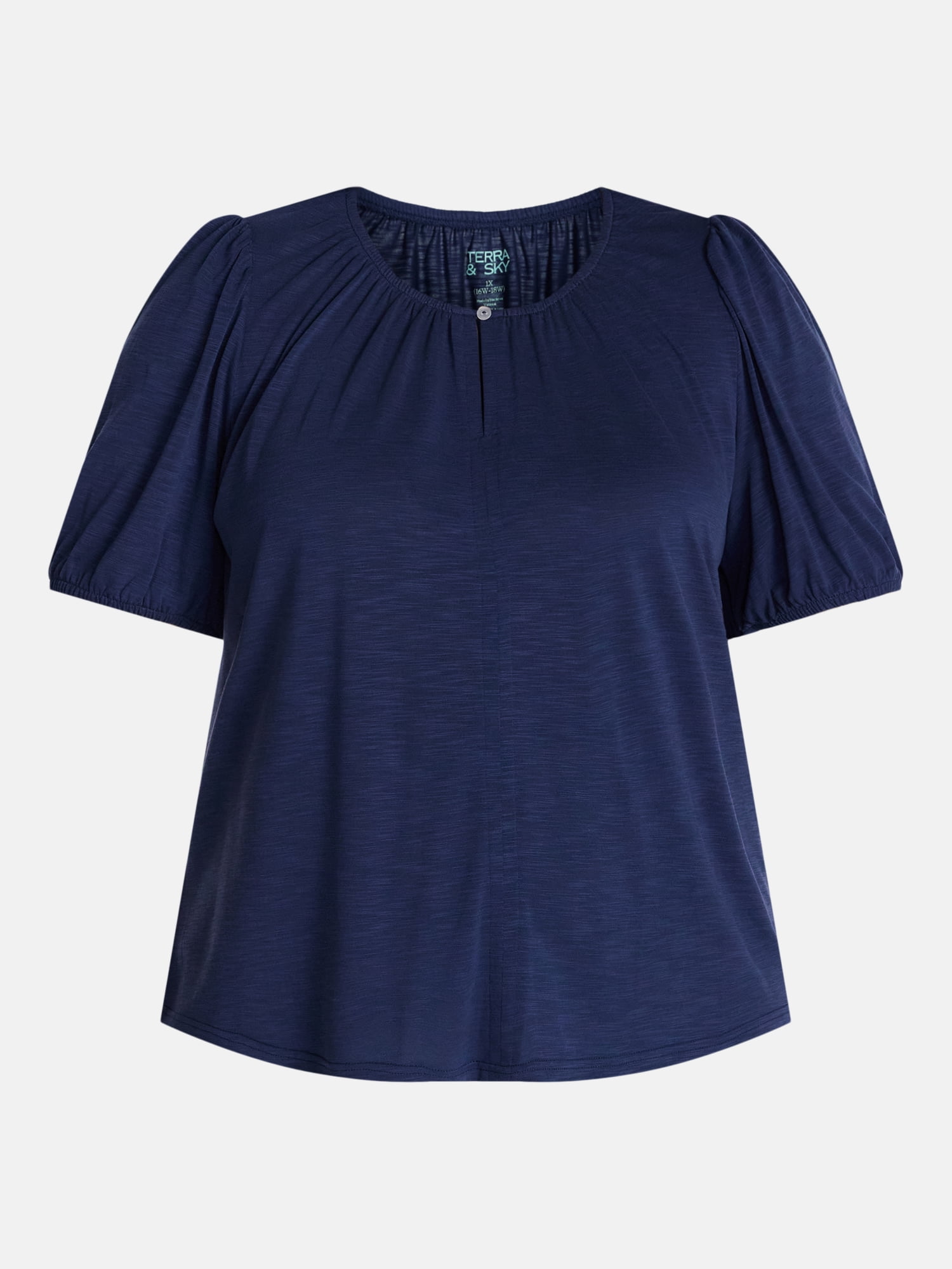 Terra & Sky Women's Plus Notch Neck Femme Puff Sleeve Top, Sizes 0X-5X