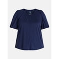 thumbnail image 5 of Terra & Sky Women's Plus Puff Sleeve Top, Sizes 0X-5X, 5 of 5