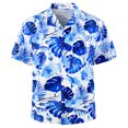 thumbnail image 1 of Camisas De Para Hombre Camisas hawaianas para hombres Camisas florales de manga corta de ajuste regular para hombres (Blue, XL), 1 of 6