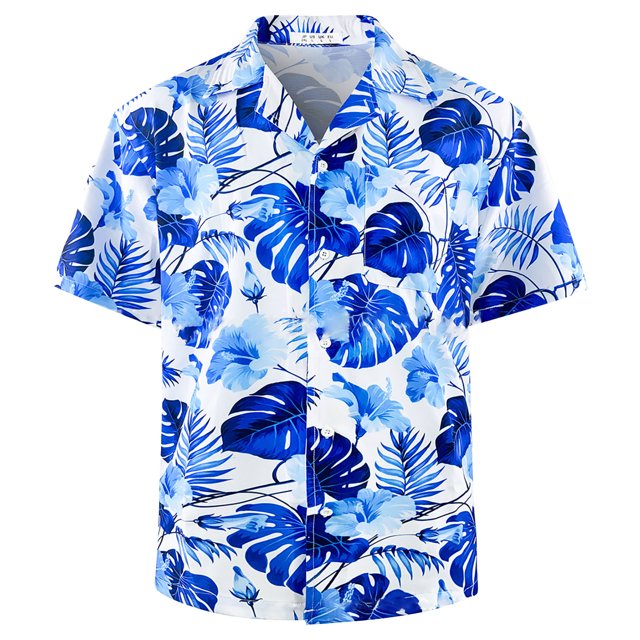 Camisas De Para Hombre Camisas hawaianas para hombres Camisas florales de manga corta de ajuste regular para hombres (Blue, XL)