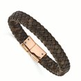 thumbnail image 1 of Bracelet en Cuir Brun 8,5 Pouces Poli Rose IP, 1 of 2