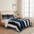 thumbnail image 5 of Full Quilt Set 78''x90'', Blue American Flag Lightweight Summer Bedspread Coverlet Set with 2 Pillow Shams, Black White Stars Stripe US Flag Breathable All Season Quilt Bedding for Bedroom/Guest Room, 5 of 9