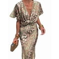 thumbnail image 2 of The Latest Women'S Floor-Length Dress with Floral Print, Short Sleeves V-Neck Wrap Style Sage Green & Pink As Shown XXXL, 2 of 8