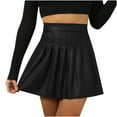 thumbnail image 2 of EQWLJWE Leather Skirt Mini Skirt High Waist Pleated Skirts Flared Short Skirt Party Club Skirt for Women and Girls, 2 of 3
