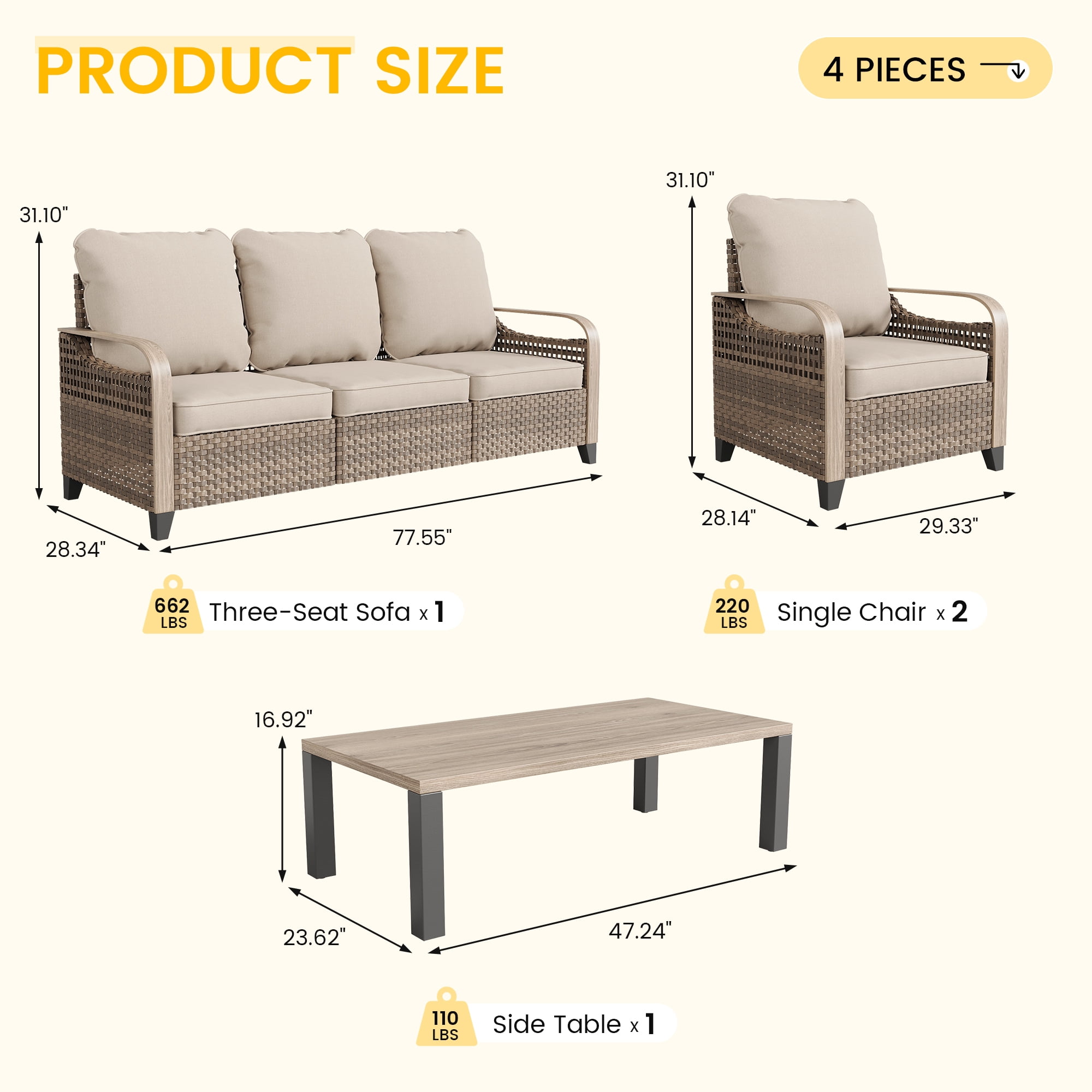 ELPOSUN 5-Seat Outdoor Patio Furniture Set - Modular Wicker Sectional Sofa & Thickened Cushions for Garden, Porch, Yard, and Poolside