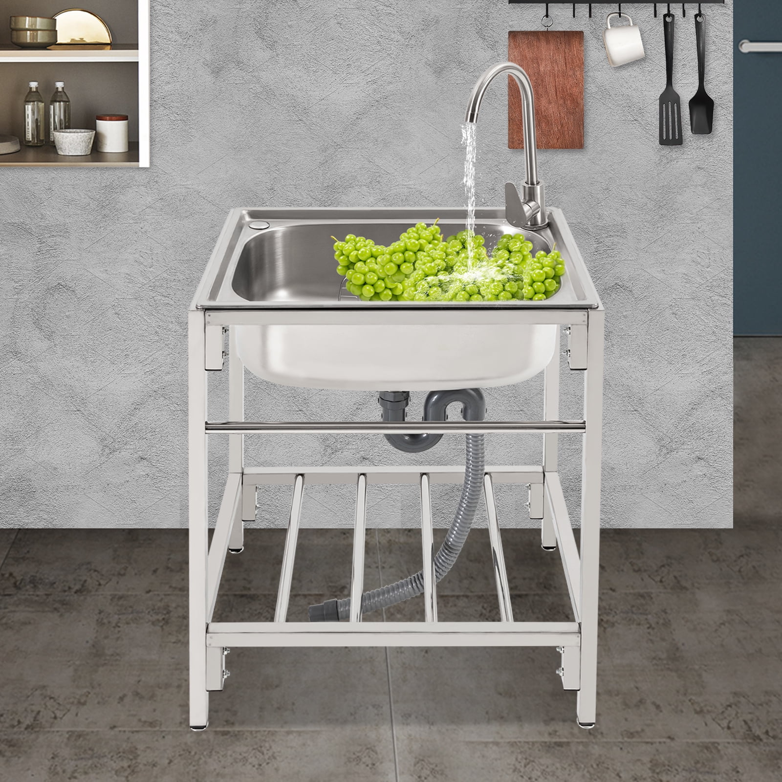 Commercial Stainless Steel Sink Outdoor Single-Bowl Utility Sink With Faucet for Homes, Restaurants