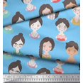 thumbnail image 2 of Soimoi Blue polyester Crepe Fabric Women Face Human Figure Decor Fabric Printed Yard 42 Inch Wide, 2 of 5