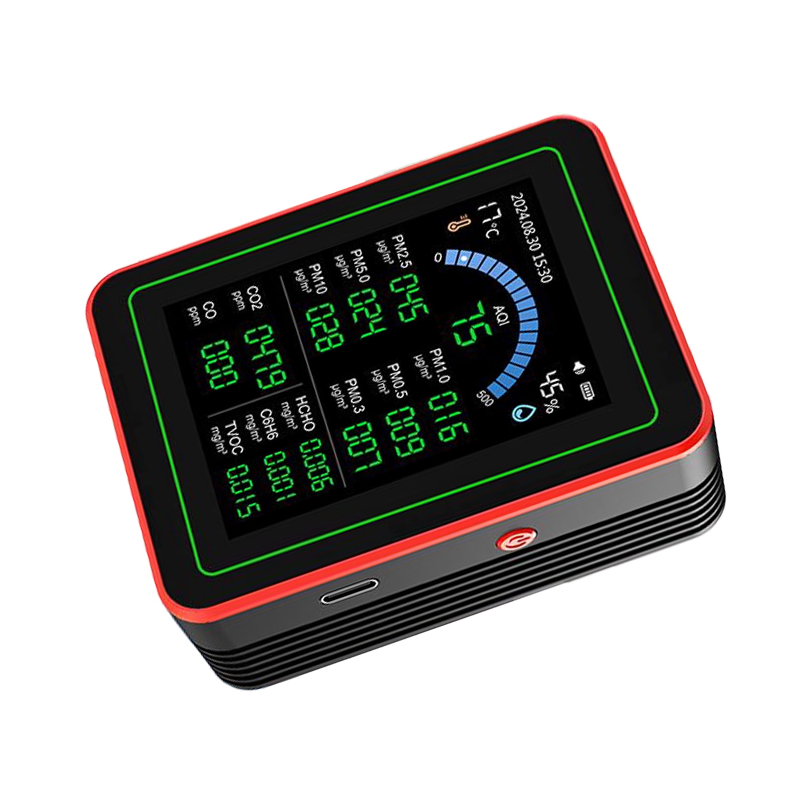 TVOC HCHO Meter CO2 Monitor Indoor, Air Quality Detector with Color Screen for Home Office, Detect PM2.5 PM1.0 PM5.0 in , Indoor Humidity Temperature Multifunctional with Data Storage