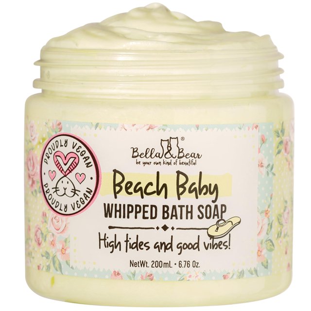 Jabón de baño y crema de afeitar Bella & Bear Beach Baby - Jabón hidratante para el cuerpo - Sin SLS, sin parabenos, sin crueldad animal, productos de baño para el cuidado corporal para mujeres