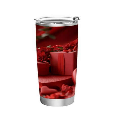 

20oz Double-Wall Vacuum Insulated Stainless Steel Tumbler with Straws Sports Mugs BPA-Free Red Roses and Gift Box