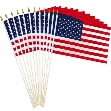 Condition photo showing Good Condition for anley pack of 12 usa stick flag - 18 x 12 handheld america gravemarker stick flags - 30 solid wooden flag pole