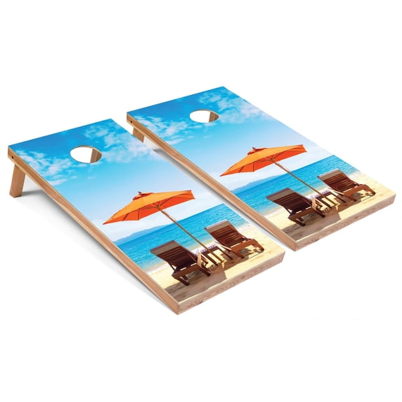 Skip's Garage | Beach Umbrella Cornhole Boards | Includes (2) Boards, (8) Bags & Optional Accessories