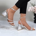 thumbnail image 5 of COM STAR Women’s Rhinestone Strappy Wedge Sandals Open Toe Ankle Strap Dress Heels for Party Evening Wedding Summer Shoes, 5 of 9