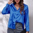 thumbnail image 2 of ShomPort Womens Blouses Casual Fall Long Sleeve Buttons Down Satin Tunic Tops Trendy Lounge Ladies Tops (Dark Blue 21), 2 of 7