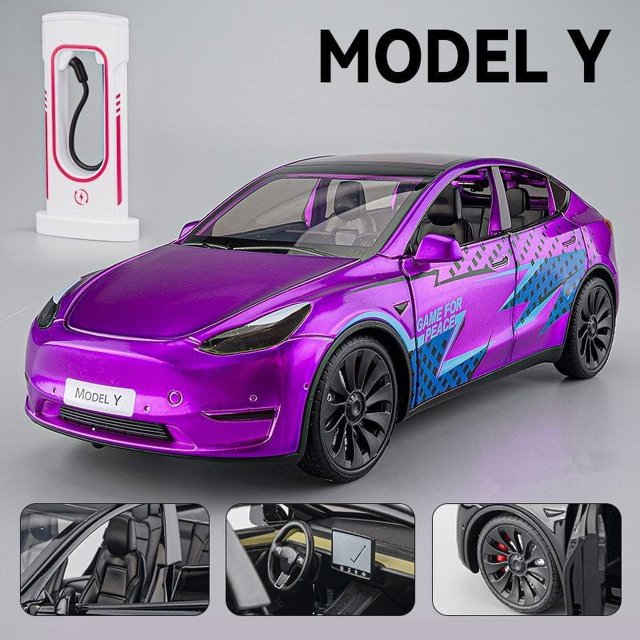1:24 Model Y 3 S SUV Alloy Car Model Diecasts Metal Toy Vehicles Car Model Simulation Sound and Light Collection Childrens Gifts Model Y Purple 2