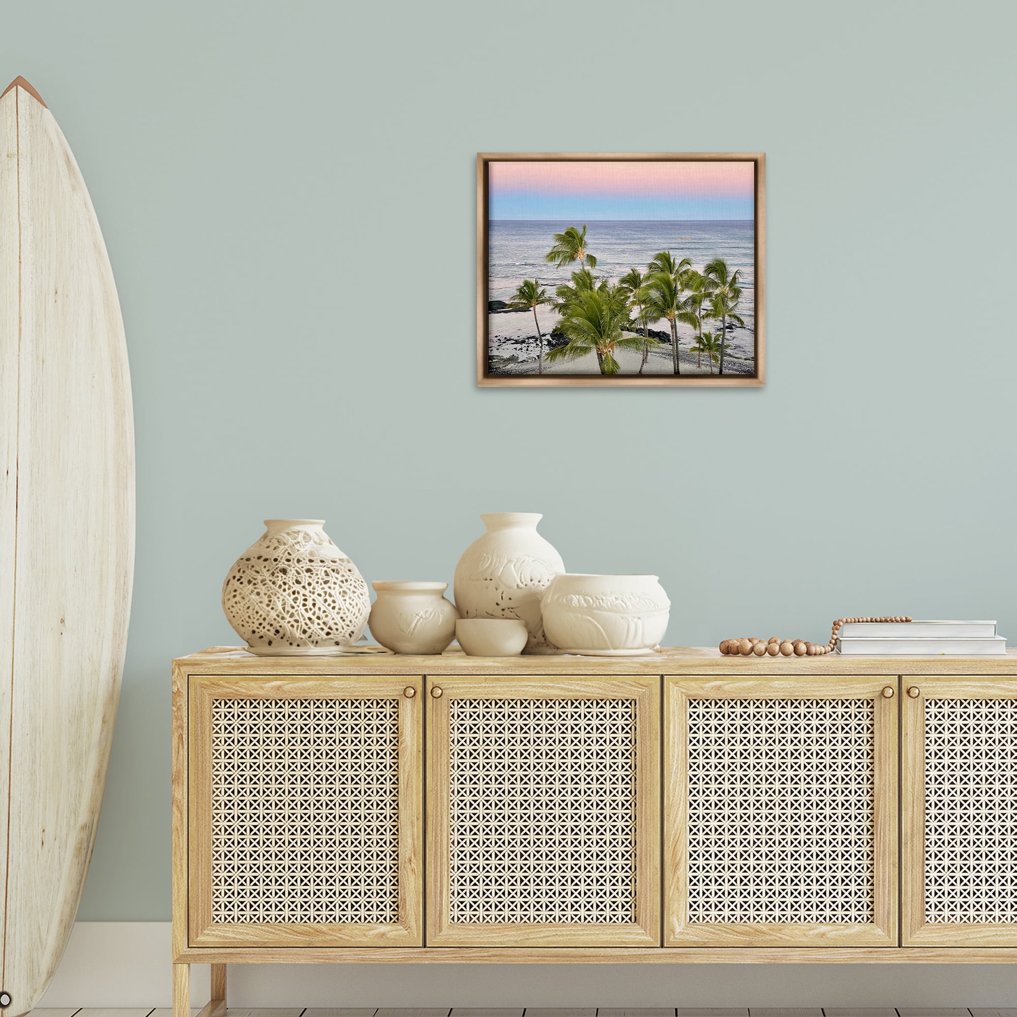 Stupell Industries Afternoon Palms Horizon Landscape Photography Brown Floater Framed Canvas Art Print Wall Art, 21 x 17