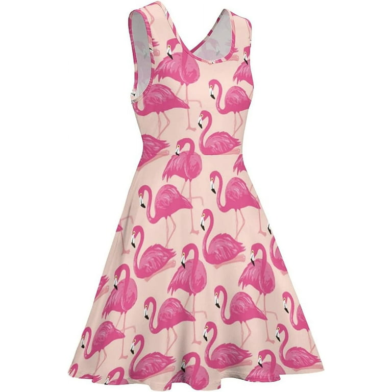 Pink Flamingos Women s Swing Dress Round Neck Sundress Tank Dress Tshirt Short Casual Dresses Walmart