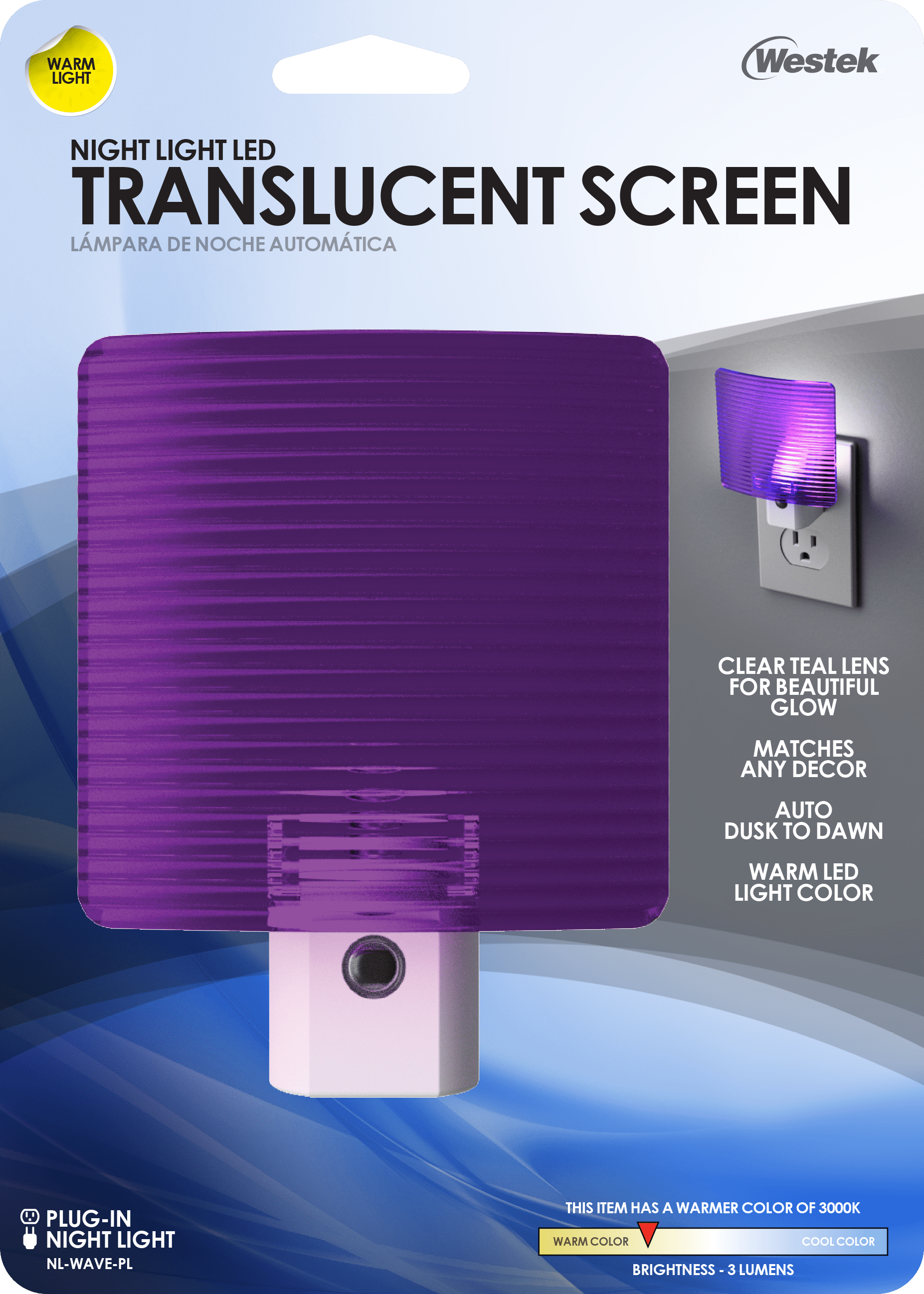 Westek NL-WAVE-PL Wave Translucent Screen Automatic Light, Purple