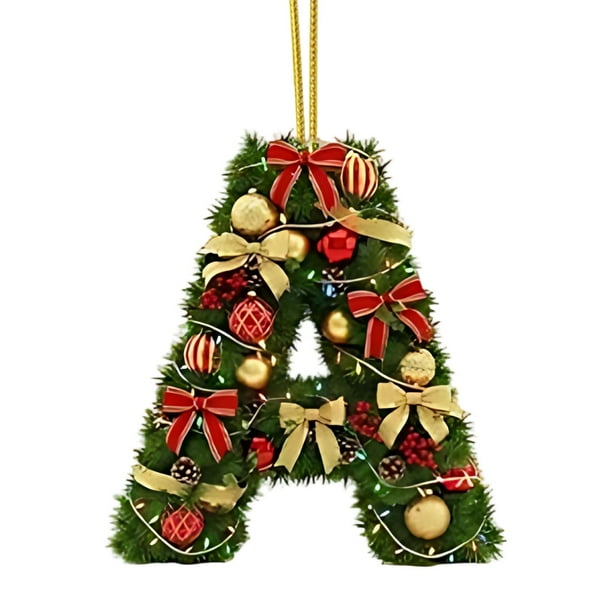 Adornos navideños artesanales decorativos para el árbol, monogramas decorativos acrílicos 2D con gorro de Papá Noel, 26 letras, adornos navideños colgantes para manualidades, decoración navideña para