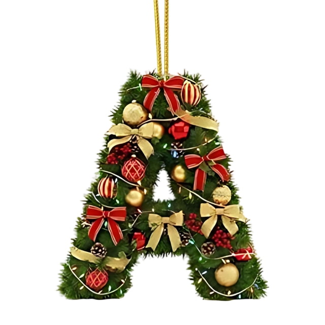 Adornos navideños personalizados para el árbol | Colgantes con monograma de 26 letras y diseño de gorro de Papá Noel
