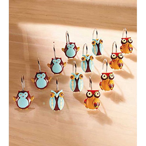 Set of 12 Owl Shower Curtain Hooks