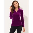thumbnail image 4 of Blusa casual de manga larga con cuello en V de terciopelo para mujer Allegra K Púrpura S, 4 of 4